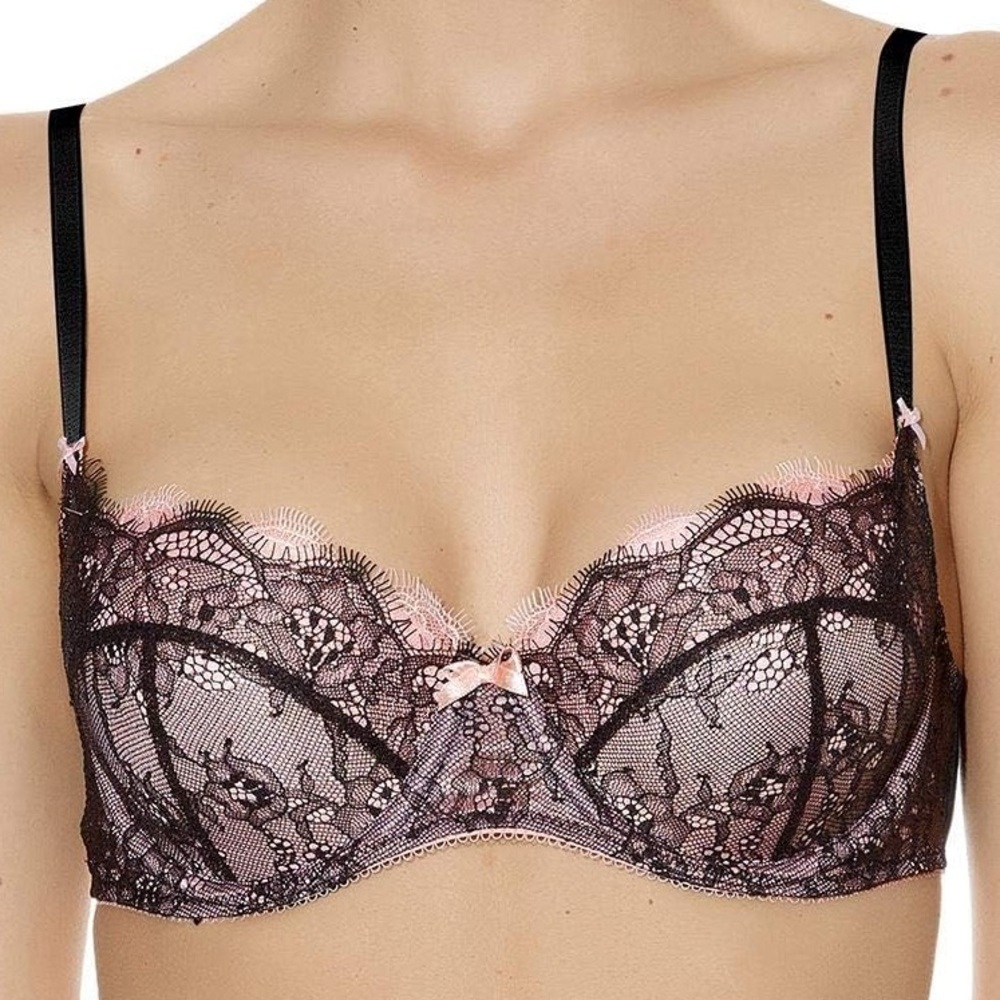 b.tempt'd by Wacoal 36DDD Bra Sultry Lace Balconette NWT Pink Black Eyelash - Picture 4 of 4
